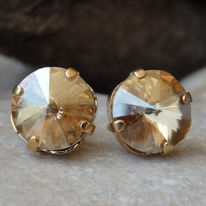 Champagne Stud Earrings, Champagne Topaz Minimalist  Earrings, Bridesmaids Gift, Bridal Earrings, Drop Or Post Crystal Earrings