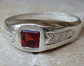 Mens Rings Garnet Jewelry Garnet Ring Men 925 Sterling Silver