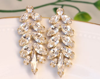 CRYSTAL CLUSTER EARRINGS, Long Clusters,Clear Bridal Earrings,  Earrings, Bridal Jewelry Gift, Elegant Stud Earrings, White Wedding