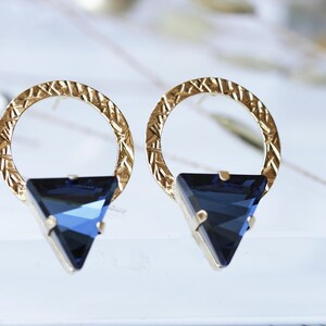 TRIANGLE HOOP EARRINGS, Navy Blue Studs, Stud Hoop Earrings,  hoops, Bridal Handmade Earrings,Unique Earrings, Textured Hoops, Xmas