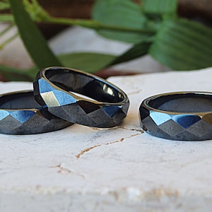 Hematite ring, Gemstone ring, Stone ring, Gray ring, Size 9 ring, Band ring, Set of 4 rings, Stacker ring, Stacking band, Stackable toe ring