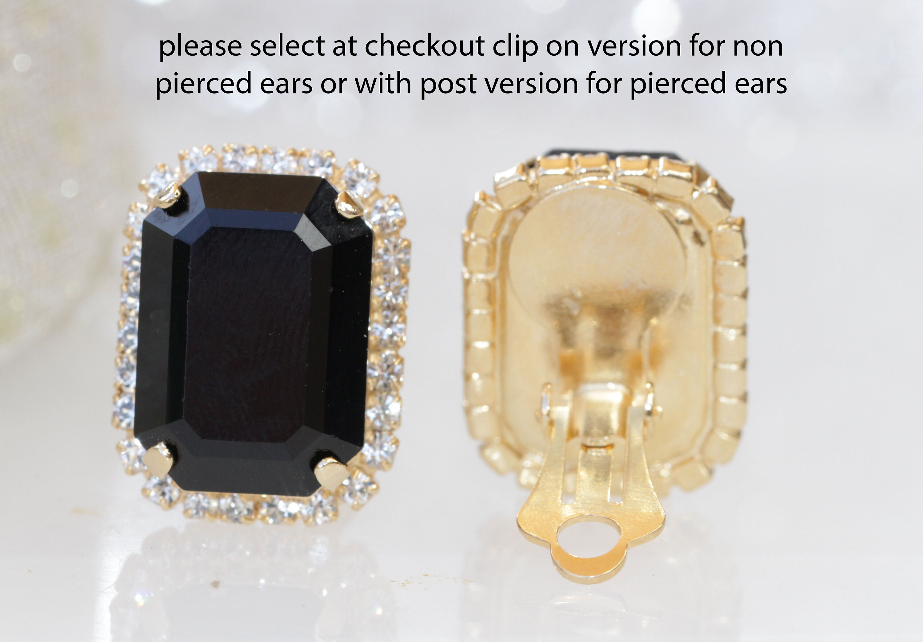 BLACK STUDS, Gold Black Clip on Earrings, Geometric Black