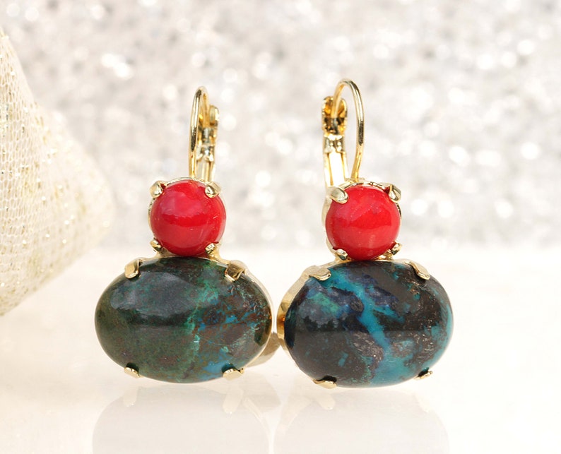 Red and green stone earrings Clearance