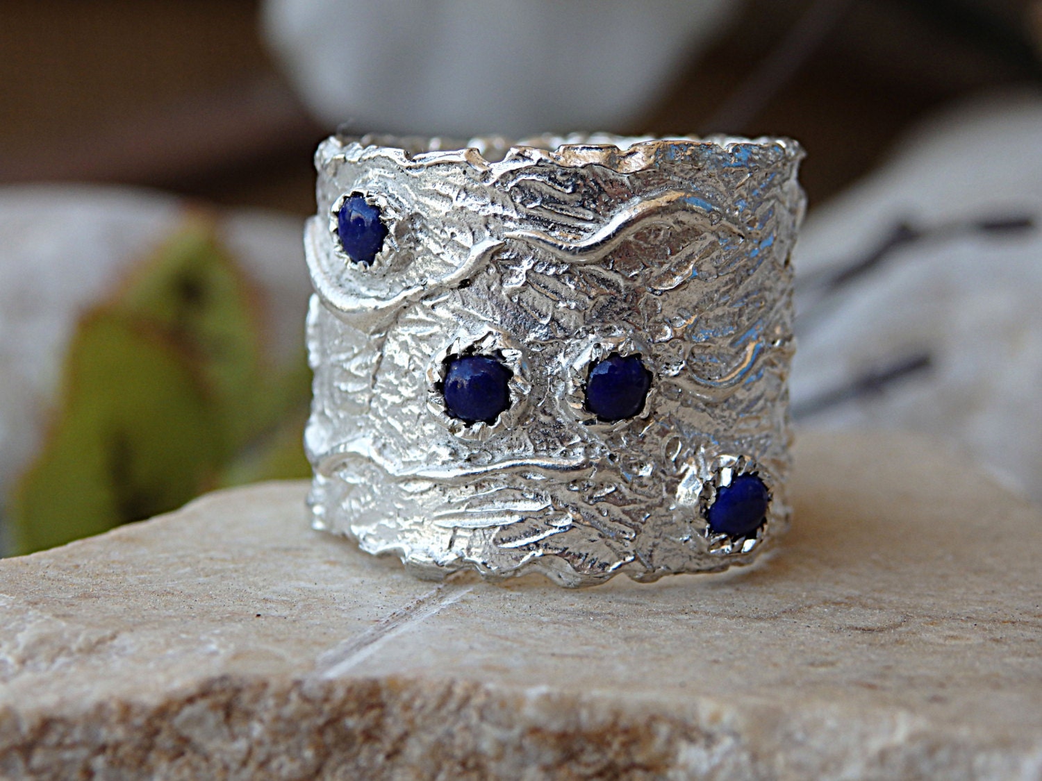 Blue gemstone ring. Lapis lazuli ring. Boho ring. Genuine | Etsy