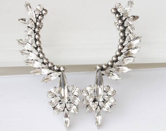 Crystal Ear Climber-oorbellen, zilveren bruidsoormanchet