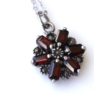 Garnet pendant , Antique necklace, Victorian necklace, Old sterling necklace, Vintage garnet sterling pendant,Garnet necklace,Antique garnet