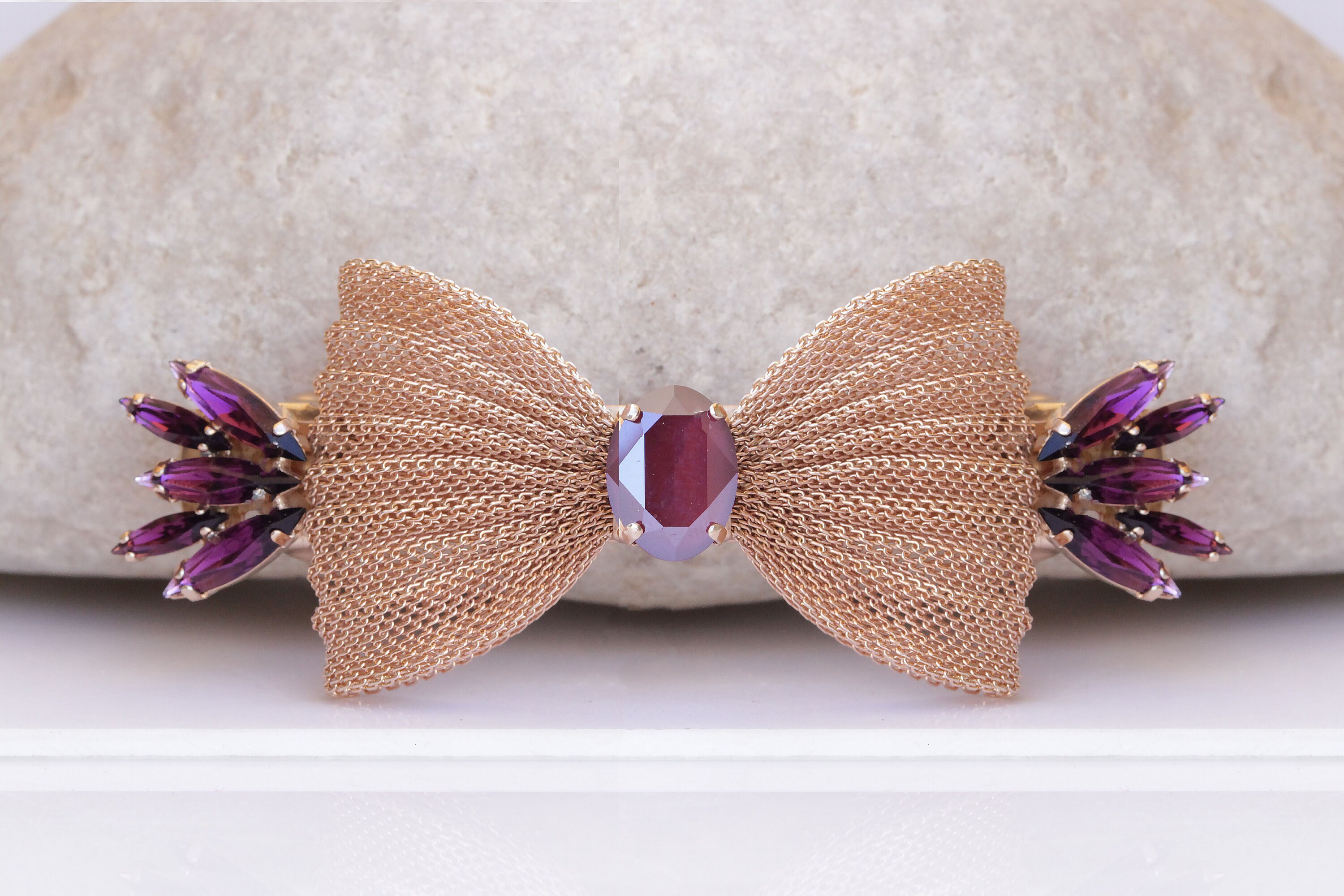 Rose Gold Bow Barrette, Amethyst Crystal Hair Clip - Etsy display picture 2