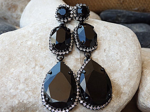 Vega Spike Gold Stud Black Stone Drop Earrings