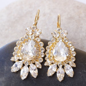 CRYSTAL BRIDAL EARRINGS, Art Deco Bridal Earrings, Drop Earrings, Elegant Gold Teardrop Earrings, Jewelry For Bride, Crystal Wedding Jewelry