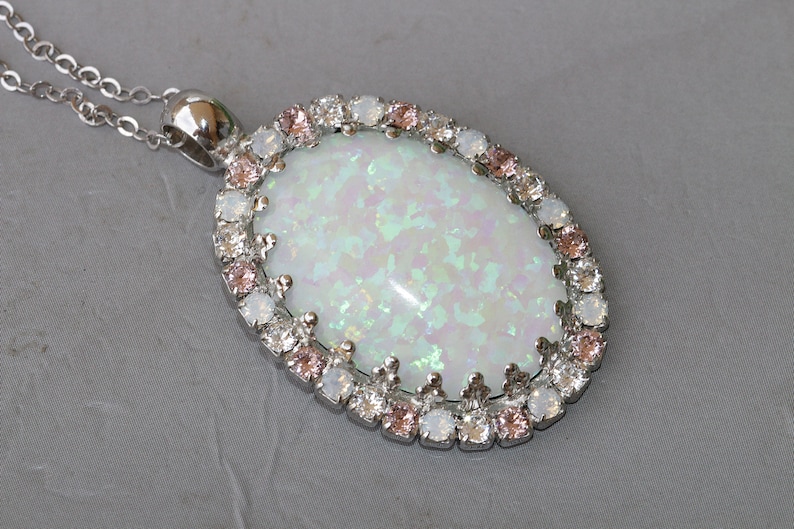Opal Necklace White Opal Pendant Necklace Fire Opal Jewelry Etsy