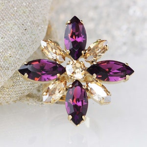 AMETHYST RING, Flower Ring,  Ring, Multistone Stone Ring, Gold Amethyst Ring, Large Cocktail Ring, Champagne Ring, Gift For Woman
