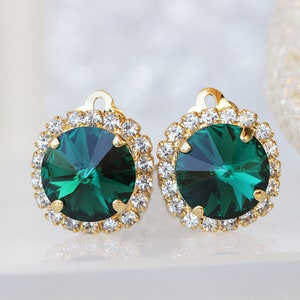 Emerald Stud Earrings, Emerald  Stud Earrings, clip on Earrings, Emerald Crystal Earrings, Green Earrings, Gift for Her, Xmas Gift