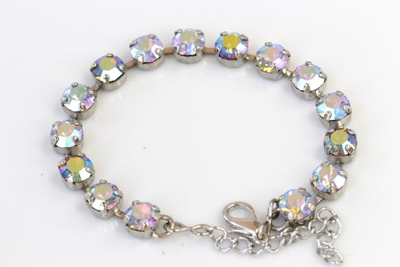 AB Crystal Tennis Bracelet: Silver Plated Bridal Jewelry