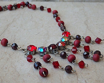 Red Garnet & Wood Beaded Necklace: January Birthstone Jewelry
