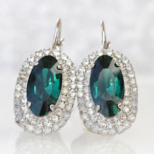 EMERALD DROP EARRINGS, Emerald Bridal Earrings, Large Opal Dark Green Earrings, Classic Earrings,Wedding  Impressing Woman Jewelry