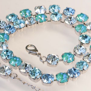 AQUAMARINE NECKLACE,  Crystal Necklace, Light blue Bridal Necklace, Blue Lagoon Jewelry Set, Rhinestone Necklace, Wedding Necklace