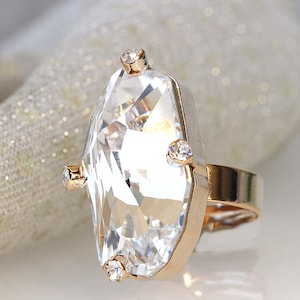 COCKTAIL RING, Art Deco Ring,  Crystal Ring, Unique Long Stone Ring, Asymmetric Ring, Rhinestone Woman&#39;s Ring, large Sparkling Ring