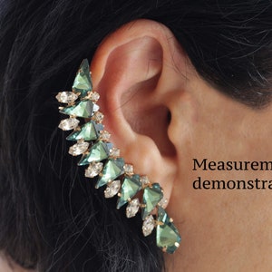Emerald  EAR CLIMBER,  Crystals Earrings, Ear Crawler, Green Ear Cuff,  Long Climbing Earrings, Ear Sweep,  Rocker Bride Jewelry