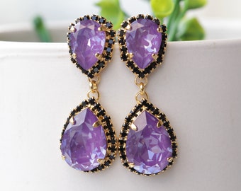 PURPLE BLACK EARRINGS, Purple Teardrop Earrings, Bridal Chandelier Earring,  Evening Earring, Bridal Earrings, Light Amethyst Long Earrings