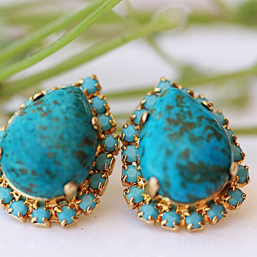 Turquoise stud earrings. Drop stud shops earrings. Turquoise jewelry. December birthstone. Turquoise gemstone earrings. Post earrings
