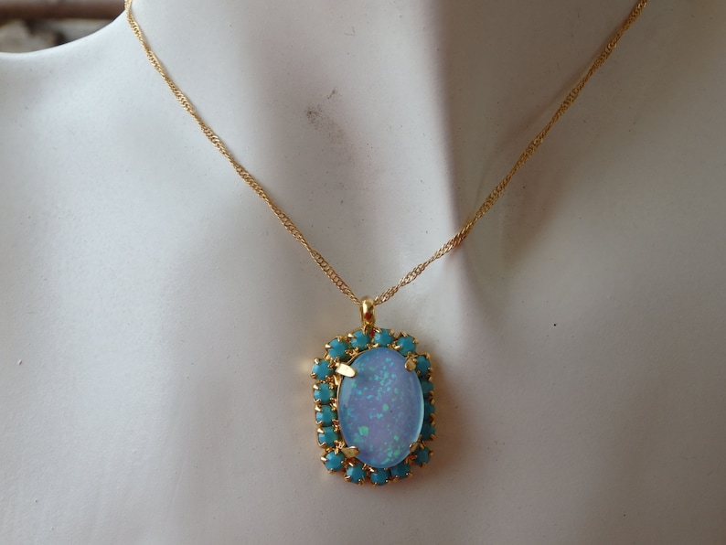 Turquoise Opal Gold Necklace Oval Blue Fire Opal Necklace Etsy