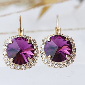 DARK PURPLE EARRINGS, Sparkly Earrings, Wedding Jewelry,  Drop Earring, Deep Purple Earrings, Purple Bridal, Vintage Earrings, Wife