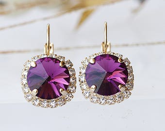 DARK PURPLE EARRINGS, Sparkly Earrings, Wedding Jewelry,  Drop Earring, Deep Purple Earrings, Purple Bridal, Vintage Earrings, Wife