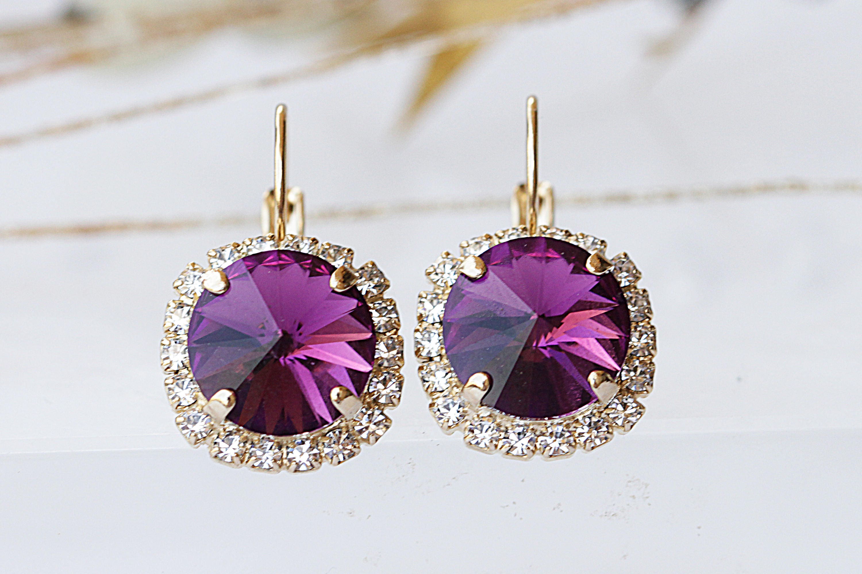 Violet Druzy Earrings, Sparkly Dark Purple Gemstone Earrings – J'Adorn  Designs