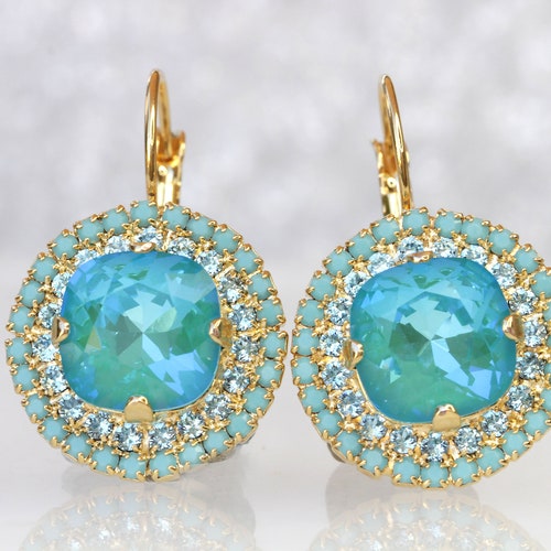 LAGOON earrings, Turquoise jewelry, Blue Turquoise earrings shops gold, Bridal blue earrings, Something Blue For The Brides, Xmas Gift