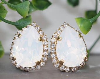 ORECCHINI OPAL STUD, Per orecchio non forato, Orecchini di cristallo stile vintage, Clip da sposa su orecchini, Orecchini da sposa, Regalo da damigella d'onore