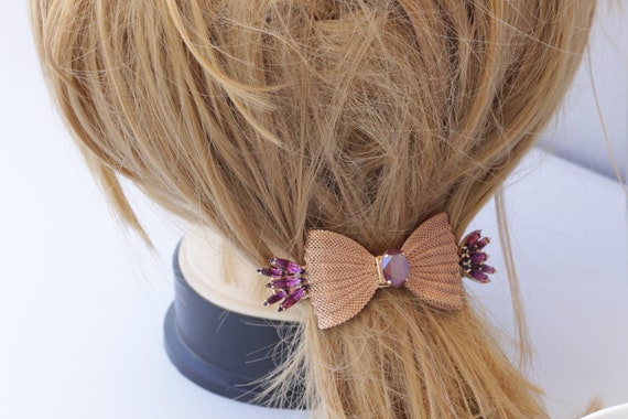 Rose Gold Bow Barrette, Amethyst Crystal Hair Clip - Etsy display picture 3
