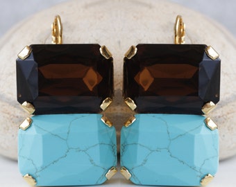 Gold Turquoise Drop Earrings: Vintage Style Gemstone Jewelry