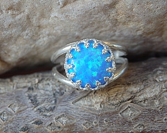 Opal 925 sterling silver Ring, Gemstone ring, Blue Opal Ring, October Birthstone,Blue ocean opal silver Ring, Opal women solitaire  ring