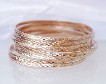 Hammered Rose Gold Filled Bangle, Stacking Bracelet (8 inch)