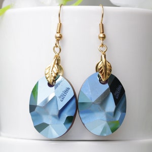 BLUE METALLIC EARRINGS, Bridesmaid Dangle Earrings, Leaf Earrings,  Avant Garde Jewelers, Bridal Jewelry, Unique Earrings Gift
