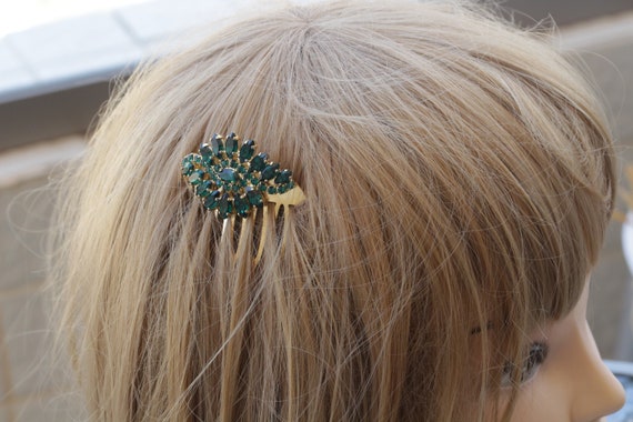 Emerald Green Crystal Bridal Hair Comb, Gold Leaves - Etsy display picture 3