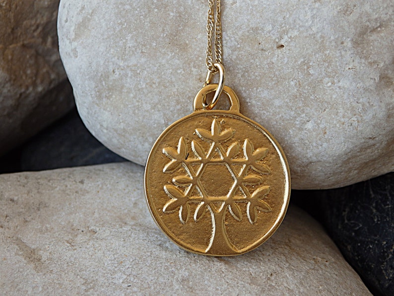 Tree-of-Life Necklace Silver Gold Family Tree Charm Star of David Tree-of-Life Coin Necklace Arbol de la Vida Tree-of-Life Pendant
