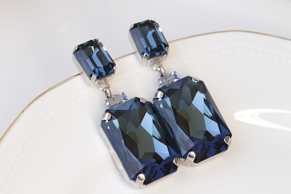 Navy blue statement earrings deals