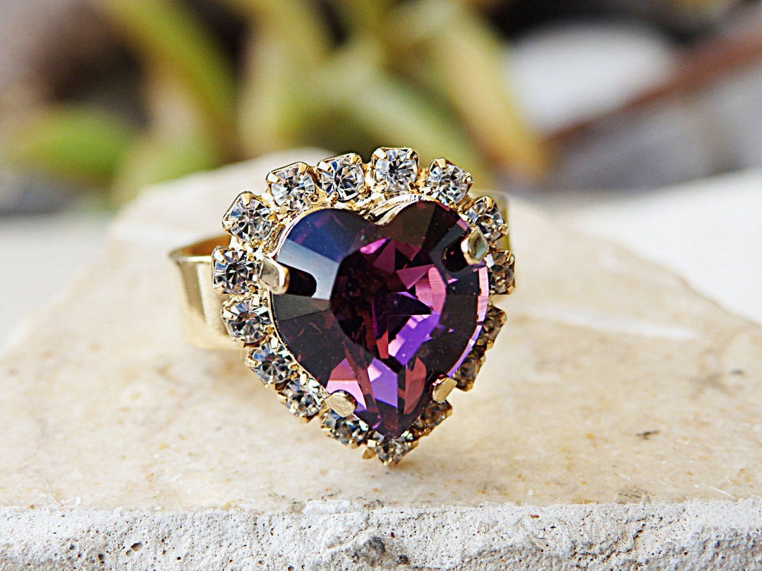 Bague Cœur Améthyste Dolly-Bijoux - Plaqué Or 18K 5 Microns, Pierre 10 Mm