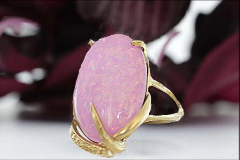 Pink Opal Ring Opal Gold Ring Pink Fire Opal Ring Pastel - Etsy