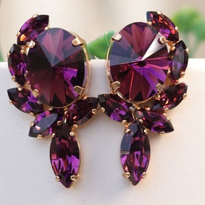 DARK PURPLE Earrings, AMETHYST Bridal Earrings,  Evening Earrings, Cluster Studs, Statement Woman Earring,Mother Earrings Xmas Gift