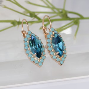 TURQUOISE CRYSTAL EARRINGS, Blue Teal Earrings ,Bridal Earrings, Bridesmaids Earrings, Dangle Earring, Gift for her,Something Blue For Bride