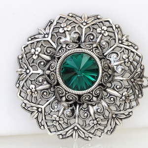 Smaragd Brosche, filigrane Kleider Brosche, ethnische Brosche, Spitze Brosche, grüne Kleidung Brosche, Kreis Brosche, Großmutter Vintage Geschenk