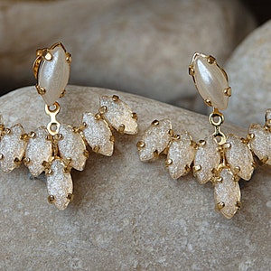 Pearl Ear Jackets, White Crystal Pearl Ear Jackets, Crystal Ear Jacket Earrings, Pearl Earrings, Bridal Ear Jackets For Bride Jewelry Gift