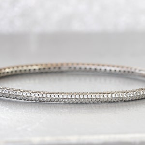 SILVER STERLING BRACELET, Zirconia Bridal Bracelet, Minimalist Bracelet, 925 Silver Sterling Bangle, Woman&#39;s Bracelet, Thin Silver Bangle