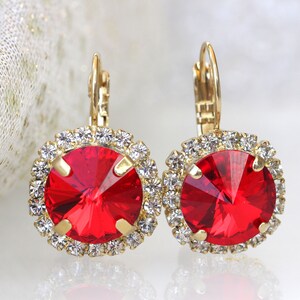 RED DROP EARRINGS, Red Ruby Bridal Earrings, Woman Jewelry, Ruby Red Earrings,  Crystal Earrings, Wife Gift, Black Friday Sale,Xmas