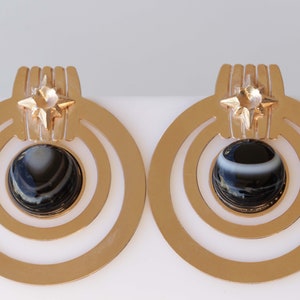Rose Gold Ohrringe, Geschenk für Sie, Achat Ohrringe, Schwarz Weiß Ohrringe, Natur Achat Stein Ohrringe, Große Hoop Ohrringe, Dominant Schmuck