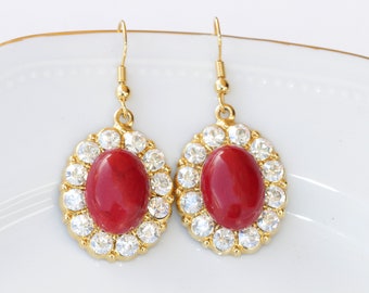 Red Coral Drop Earrings, Genuine Coral, Rustic Wedding