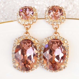 BLUSH ROZE OORBELLEN, Bridal Blush Drop Oorbellen, Bridal Rose Gold Oorbellen, Crystal Antique Pink Voor Bruid, Morganite Earring Gift