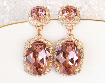 Blush Pink Crystal Drop Earrings, Rose Gold Bridal Earrings